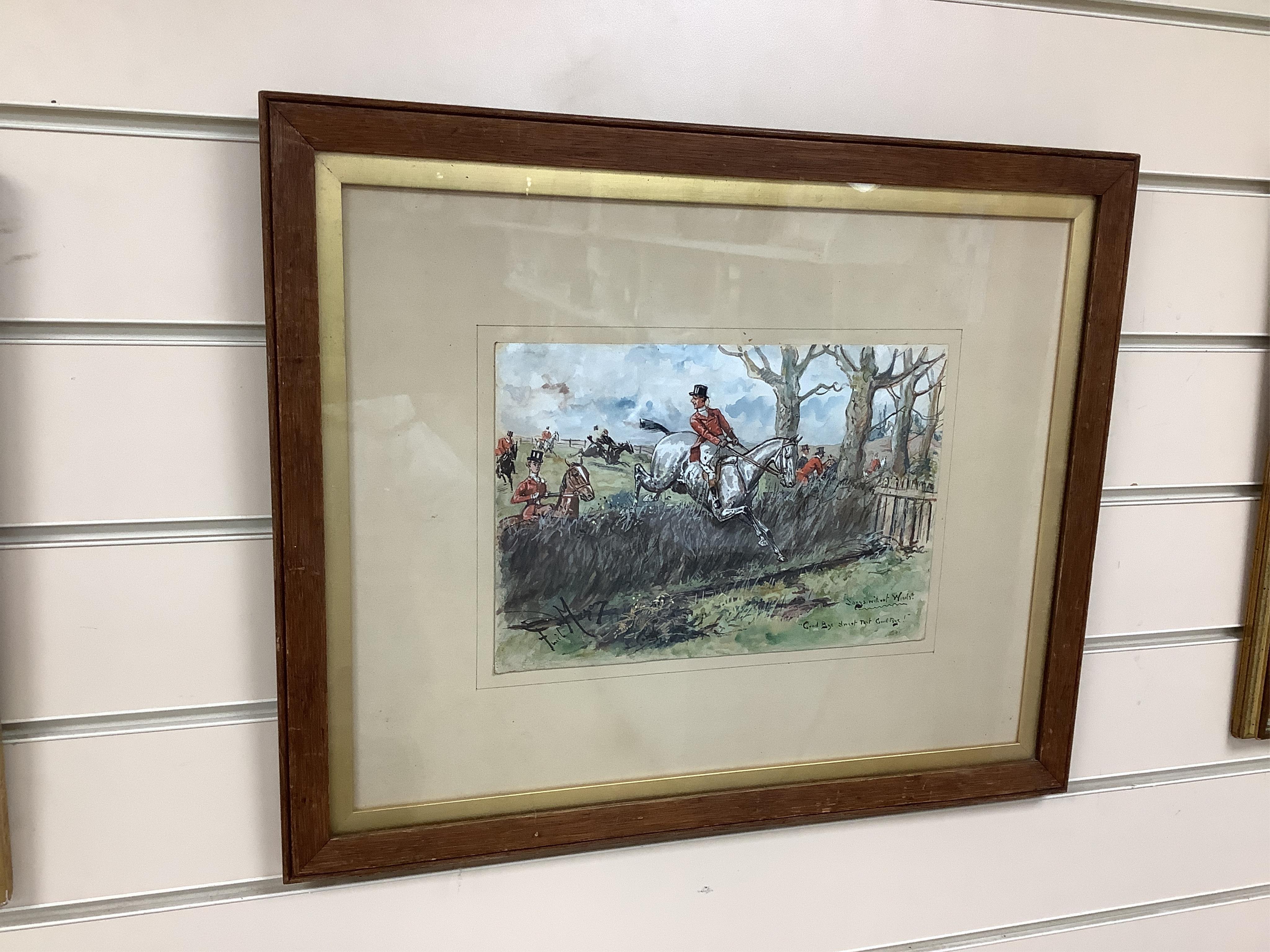 George Finch Mason (1850-1915), three hunting interest watercolours heightened with white, to include: 'Fiend in top boots' and 'Goodbye sweet tart goodbye!', each signed, largest 25 x 36cm